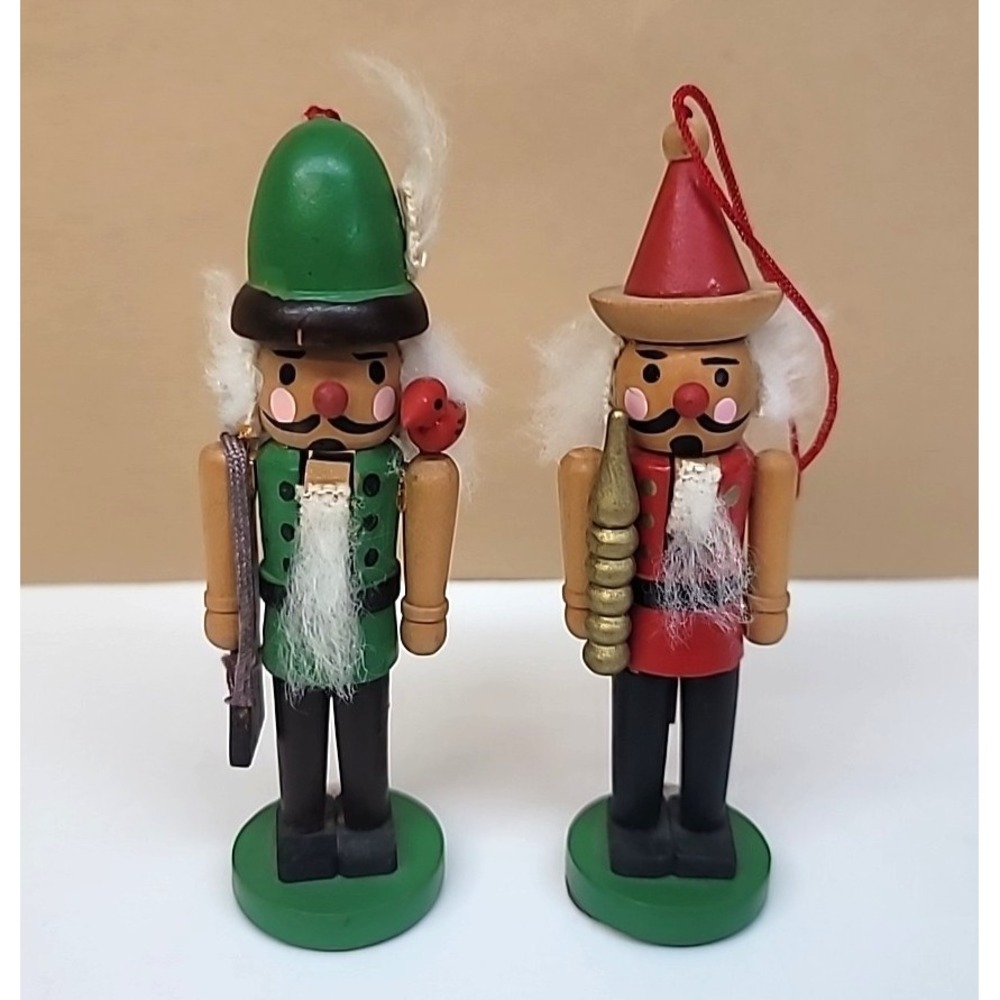 Vintage Set of 2 Miniature Nutcracker Christmas Ornament Soldier 4-5/8"H